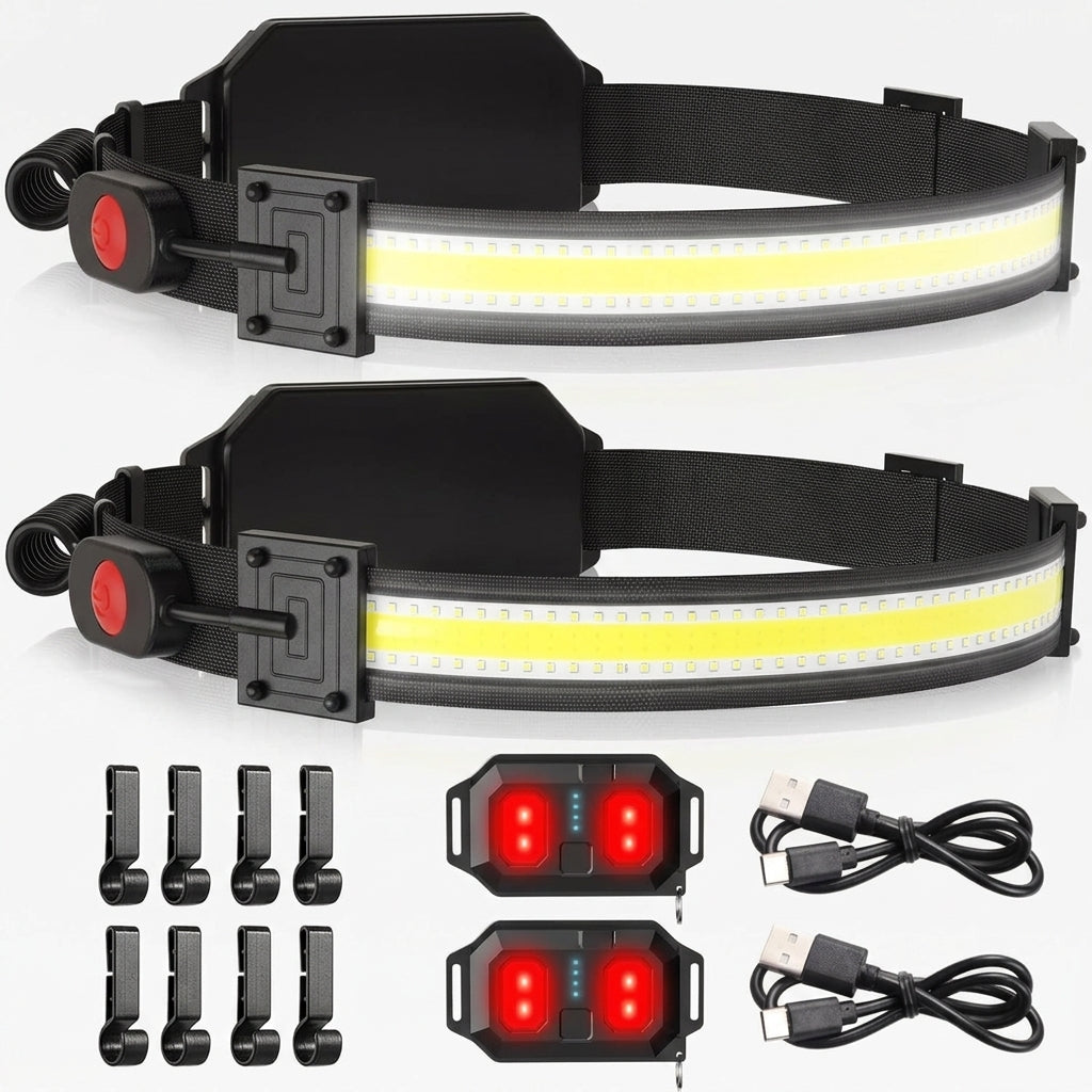 LightTrail Pro™ | Linterna Frontal LED 1000 Lúmenes Recargable - Pack de 2