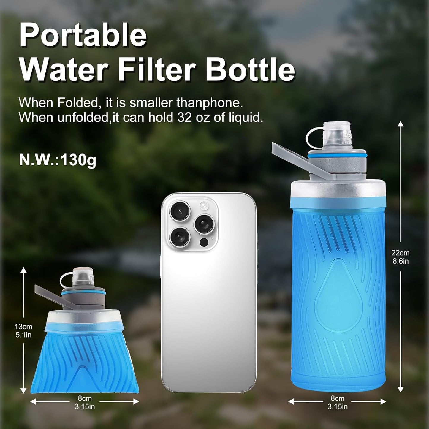 700Ml Collapsible Water Filter Bottle,Squeeze Water Filtered Bottle,Bpa-Free, Ultra Light Emergency Survival Water Filter,Perfect for Hiking, Backpacking, Camping