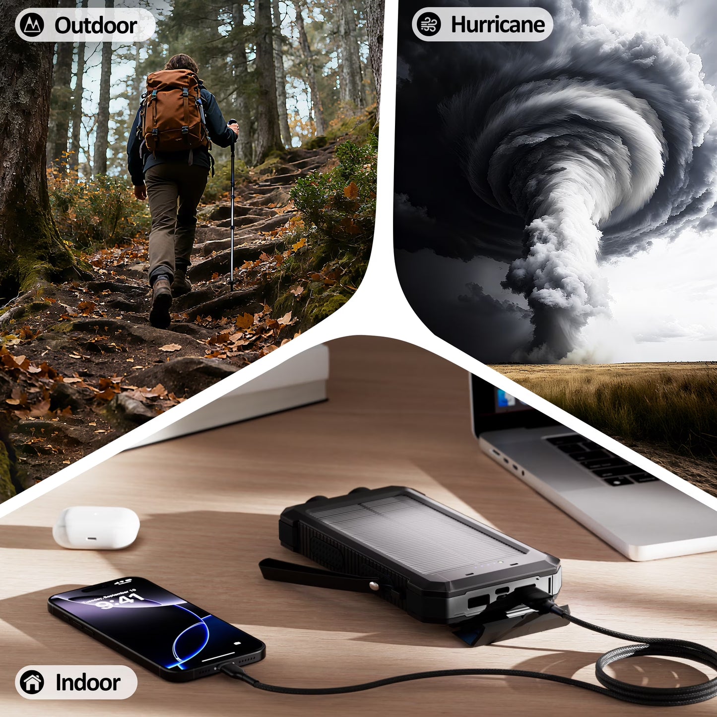 (2 Pack) 30000Mah Solar Power Bank Compatible for Iphone 17 Cell Phone 12W Portable Charger Power Bank for Outdoor Camping Hiking (Black)