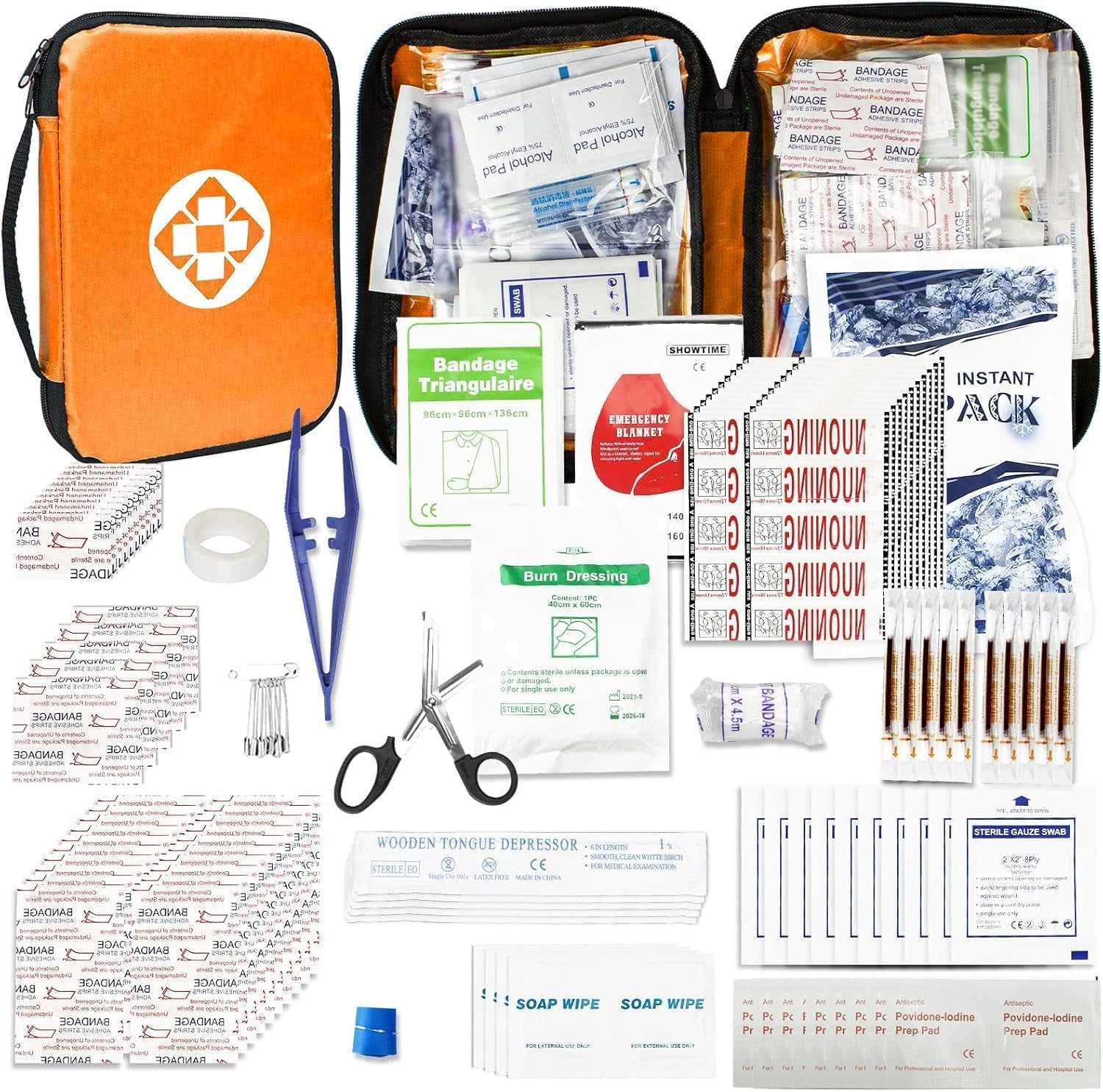 300Piece Portable First Aid Kit Refill Supplies for Car Mini Caming Emergency First Aid Kit Hiking Survival Essential Kit for Outdoor Adventure Emergency Case, Orange