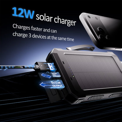 (2 Pack)  30000Mah Solar Power Bank Compatible for Iphone 17 Cell Phone 12W Portable Charger Power Bank for Outdoor Camping Hiking (Black)