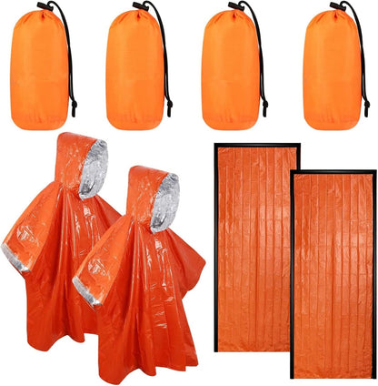 Emergency Sleeping Bags, Waterproof Survival Poncho Blanket with Lightweight Portable Nylon Sack Gear for Outdoor Camping Hiking(2 Pack Bivy Sack&2 Pack Emergency Poncho)