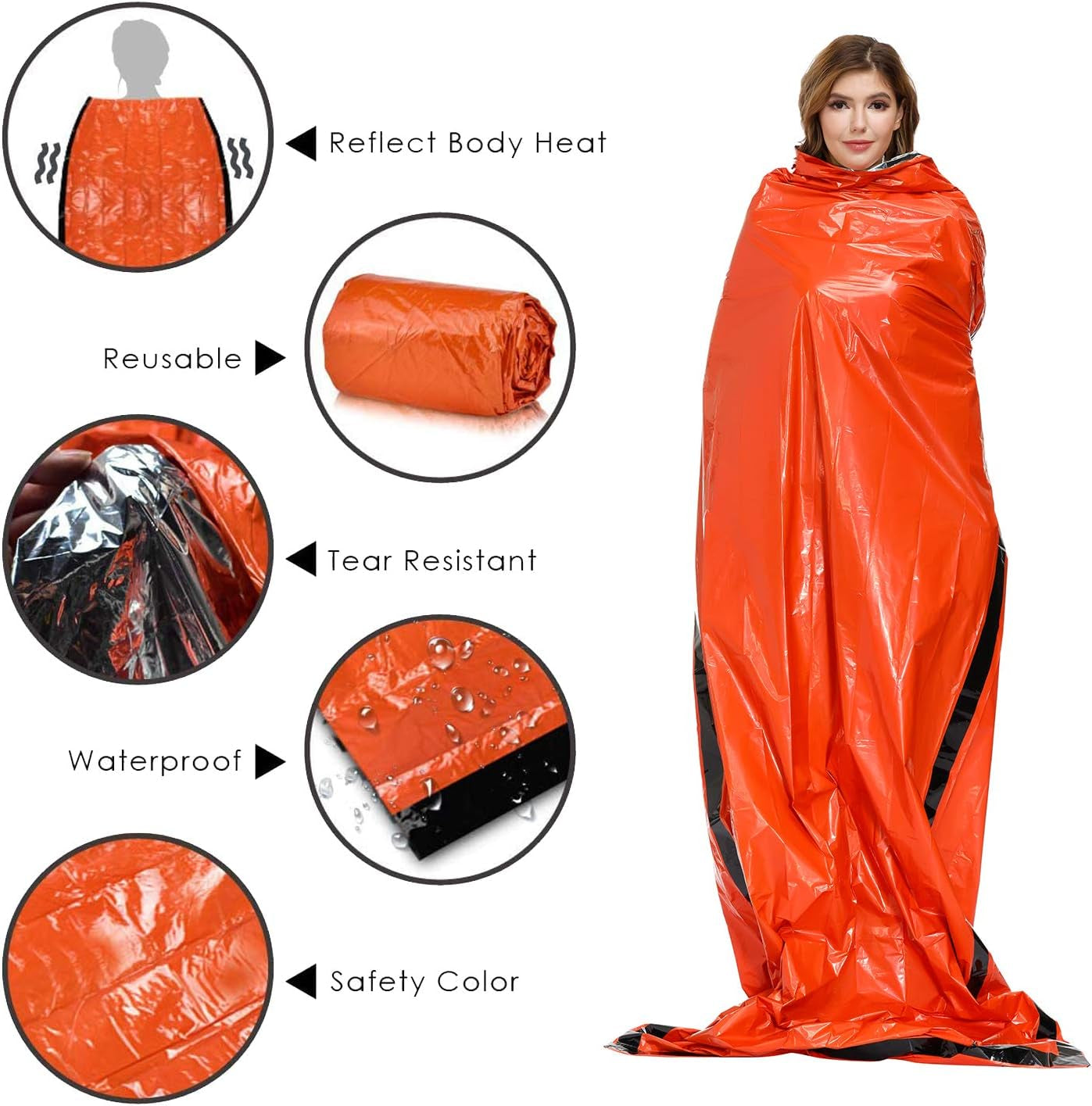 Emergency Sleeping Bags, Waterproof Survival Poncho Blanket with Lightweight Portable Nylon Sack Gear for Outdoor Camping Hiking(2 Pack Bivy Sack&2 Pack Emergency Poncho)