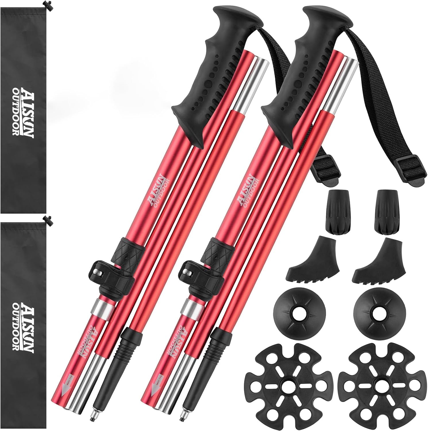 AISUNOURDOOR Lightweight Adjustable Trekking Poles, Aluminum Collapsible Travel Hiking or Walking Sticks for Women Children, with One Disposable Raincoat