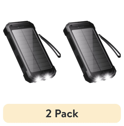 (2 Pack)  30000Mah Solar Power Bank Compatible for Iphone 17 Cell Phone 12W Portable Charger Power Bank for Outdoor Camping Hiking (Black)