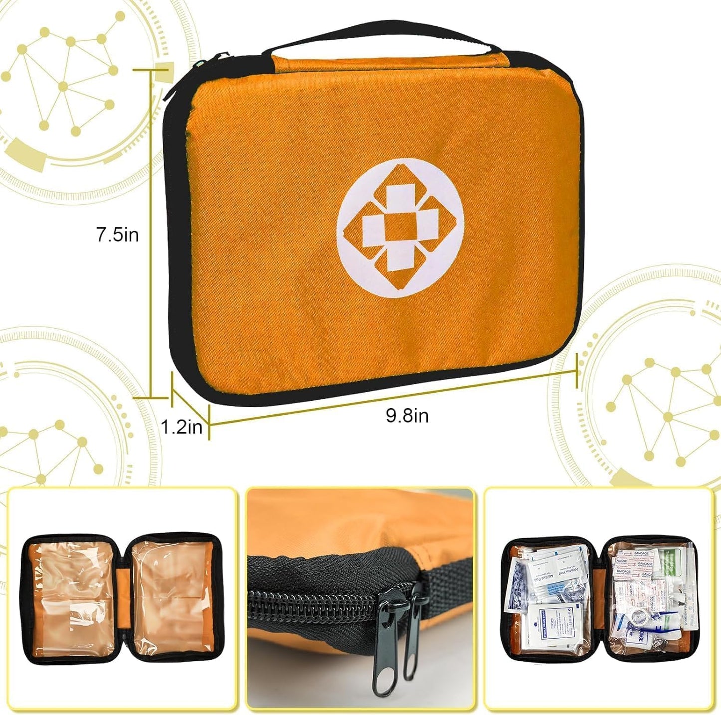300Piece Portable First Aid Kit Refill Supplies for Car Mini Caming Emergency First Aid Kit Hiking Survival Essential Kit for Outdoor Adventure Emergency Case, Orange