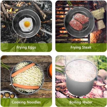 Camping Cookware Set, Portable Camping Mess Kit with Non-Stick Pots, Pans Set and Folding Fork, Lightweight Backpacking Cookware Cooking Set for Outdoor/Camping/Hiking/Picnic