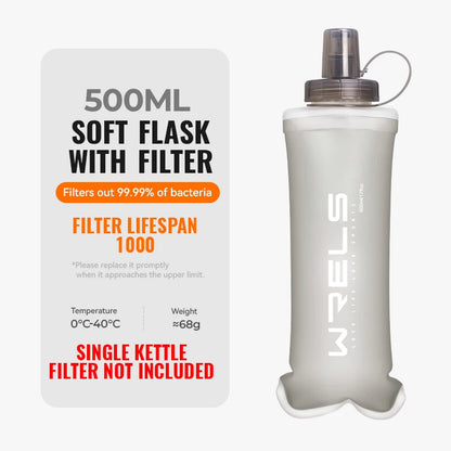 Water Filter Bottle Collapsible Soft Water Bottle with Filter Squeeze Dual Filtered Water Bottle Outdoor