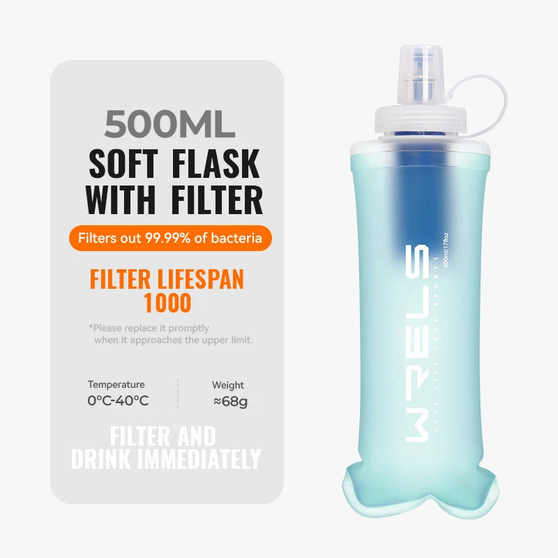 Water Filter Bottle Collapsible Soft Water Bottle with Filter Squeeze Dual Filtered Water Bottle Outdoor