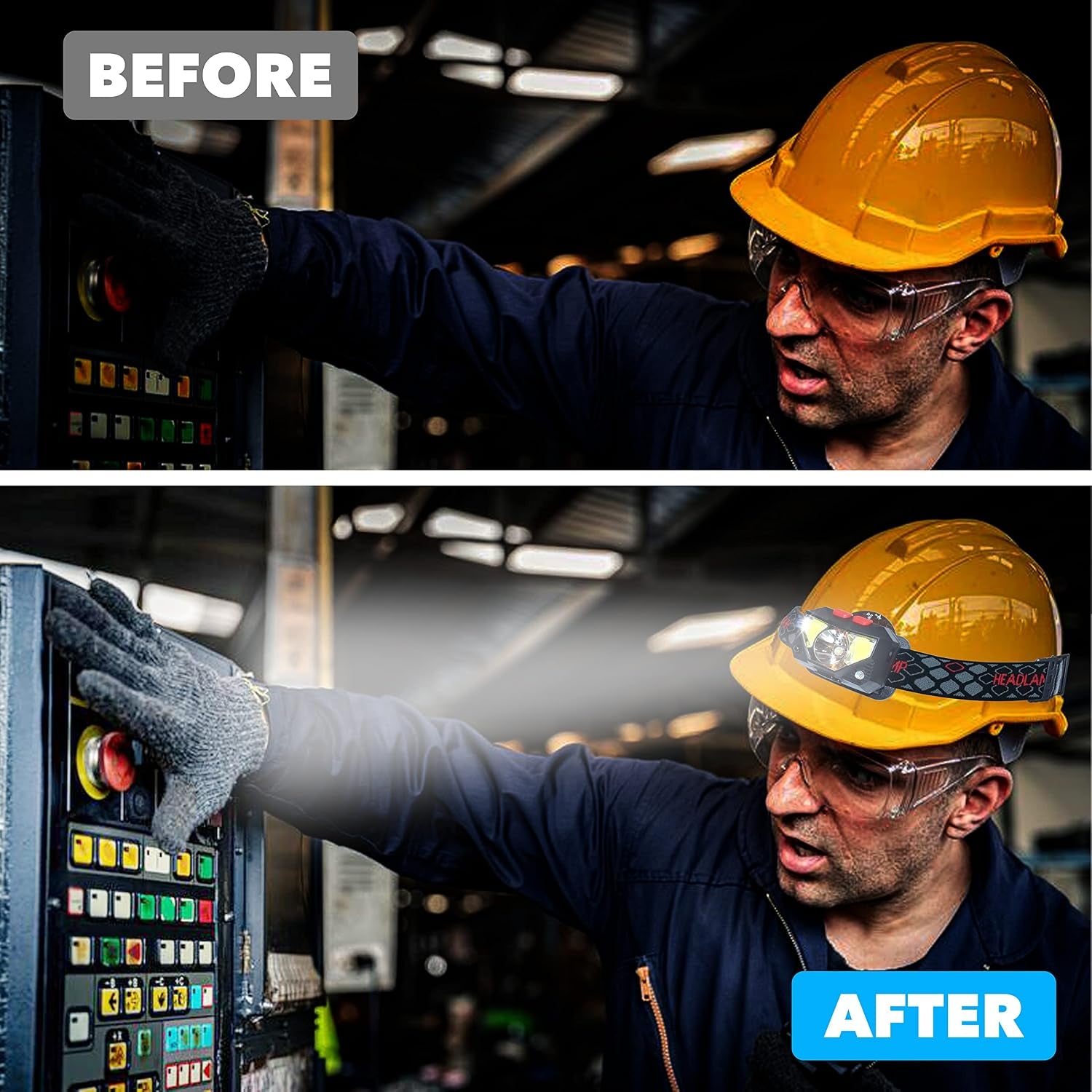 Hard Hat Light, Headlamp Rechargeable - Hard Hat or Helmet Not Incl | Lightweight USB, XPG+COB 3 LED 200 Lumen Camping Helmet Light for Adults with Red Light IP44 Waterproof - Helmet Not Incl