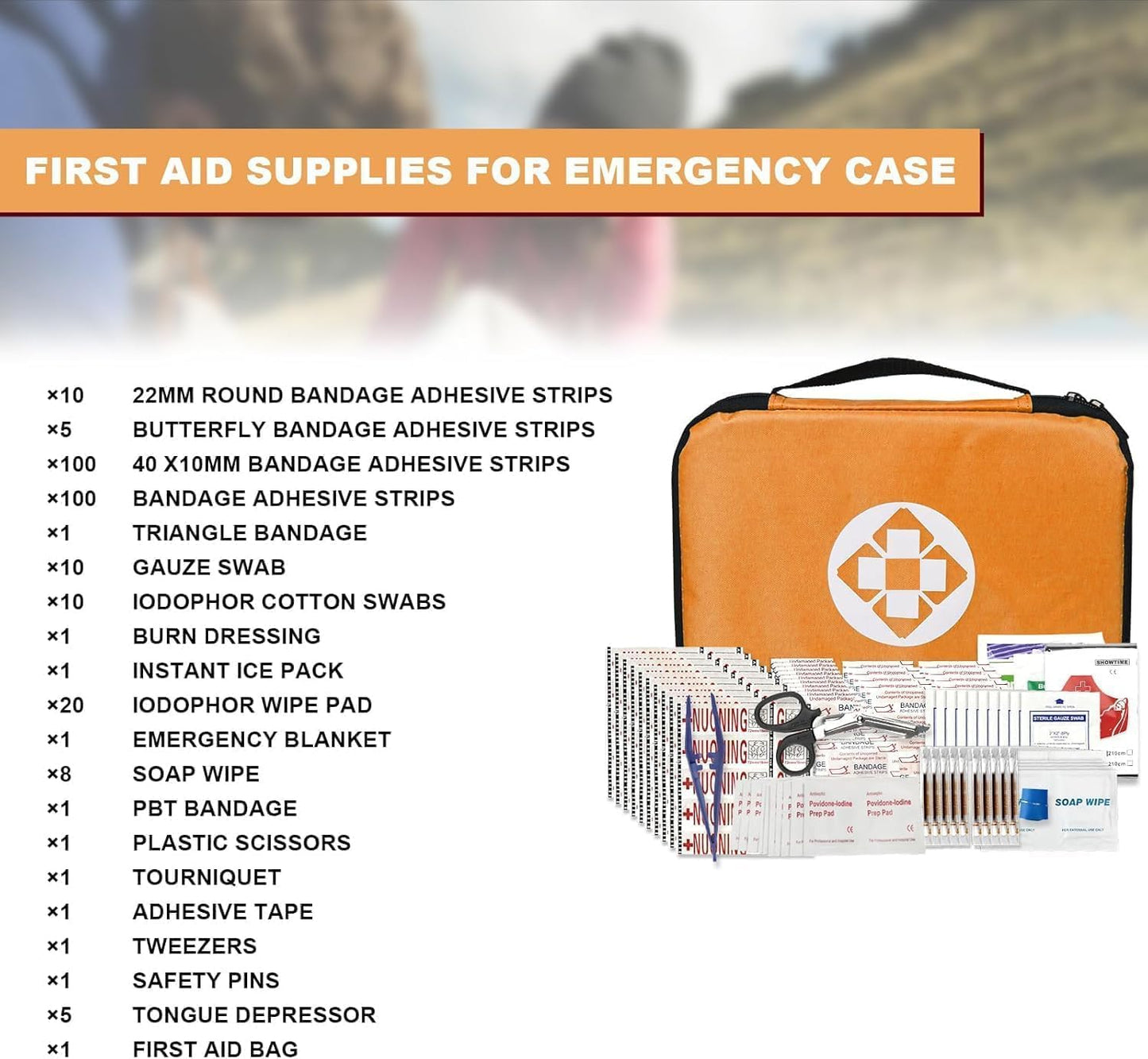 300Piece Portable First Aid Kit Refill Supplies for Car Mini Caming Emergency First Aid Kit Hiking Survival Essential Kit for Outdoor Adventure Emergency Case, Orange