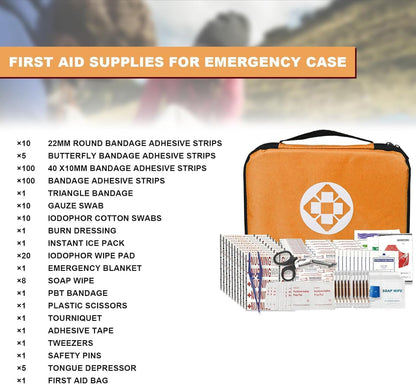 300Piece Portable First Aid Kit Refill Supplies for Car Mini Caming Emergency First Aid Kit Hiking Survival Essential Kit for Outdoor Adventure Emergency Case, Orange