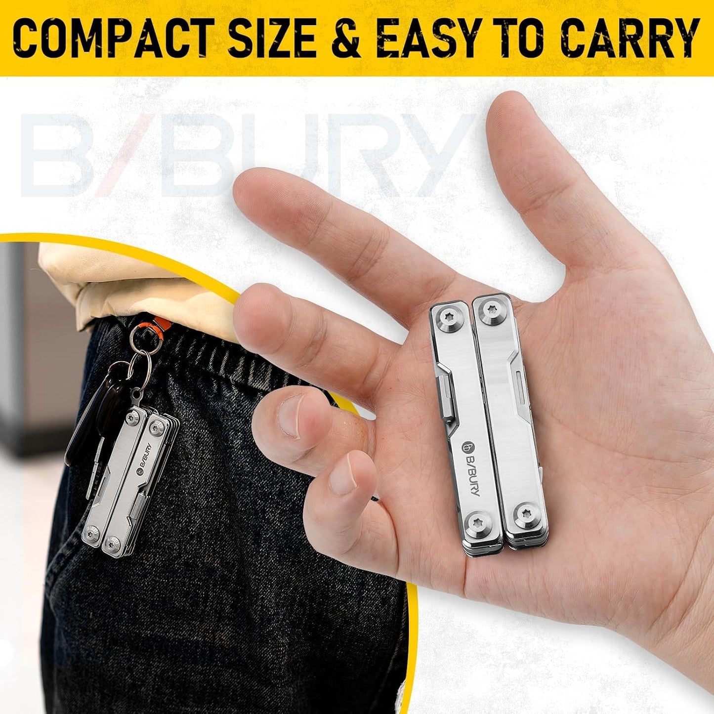 Mini Multitool BI2052A, 8 in 1 Keychain EDC Scissors W/Window Breaker, Seat Belt Cutter, Bottle Opener for Outdoor Survival, Multi Tool Cool Gadget TSA Approved, Gift for Men Women