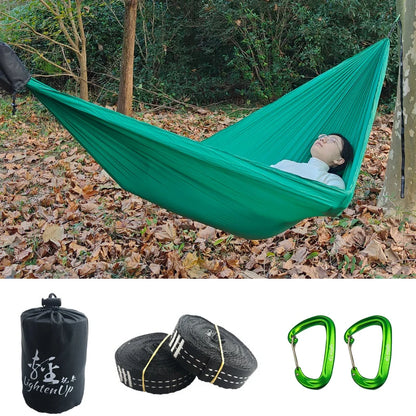 300X140Cm Single Camping Hammock Lightweight Parachute Hammock with 2 Tree Strap 2 Hooks Lightweight Portable Camping Hammock