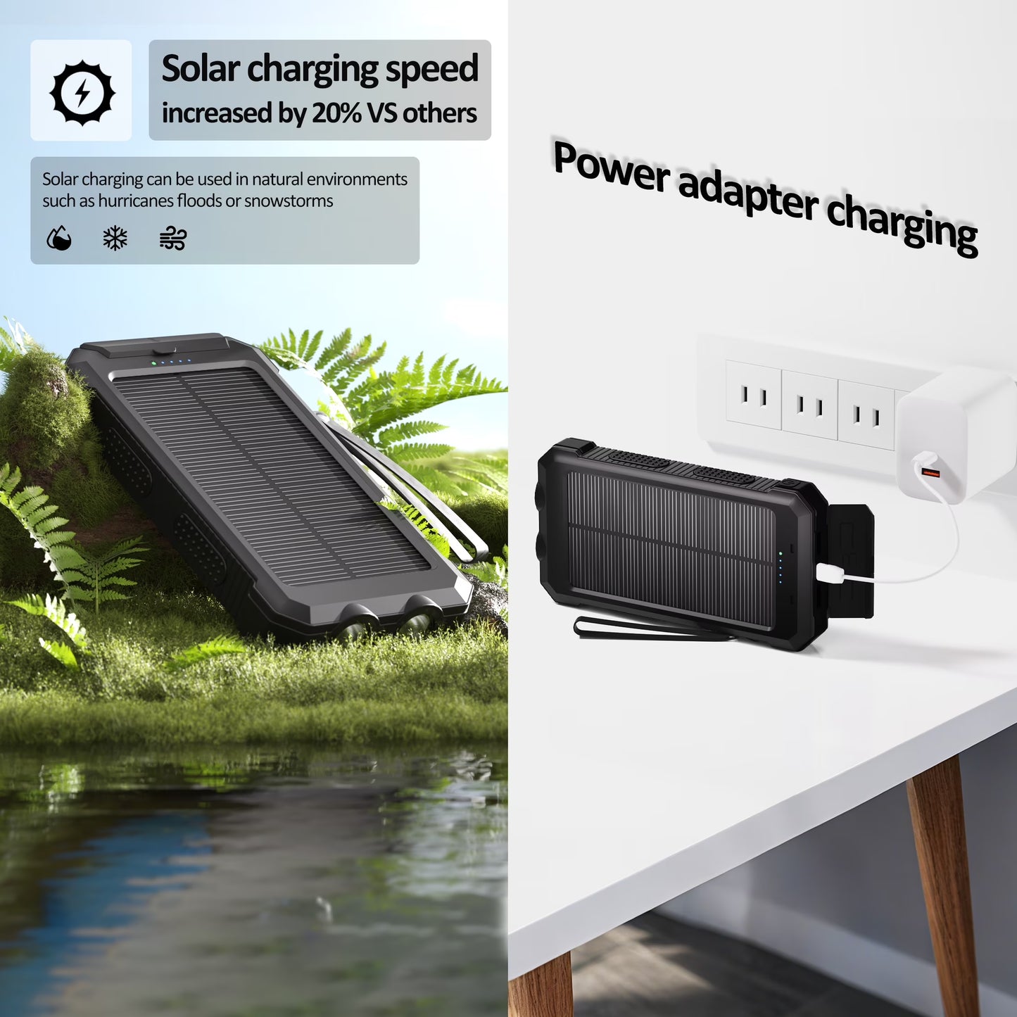 (2 Pack)  30000Mah Solar Power Bank Compatible for Iphone 17 Cell Phone 12W Portable Charger Power Bank for Outdoor Camping Hiking (Black)