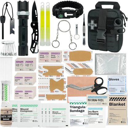 124-Piece Survival First Aid Kit with MOLLE System and Gear for Car, Camping, Hiking