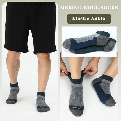 Merino Wool Running Ankle Socks Breathable Thin Lightweight Anti-Blister Athletic Socks 3 Pairs Moisture Wicking