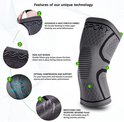 Knee Brace Sleeves for Weightlifting Working Out, Knee Pain Relief for Meniscus Tear Arthritis ACL MCL (2 Pack)