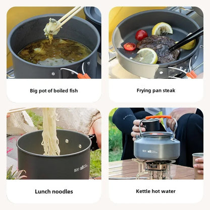Camping Cookware Set Outdoor Cooking Ultralight Aluminum Pot Kettle Cookware Set Portable Travel Tableware Set with Storage Bag
