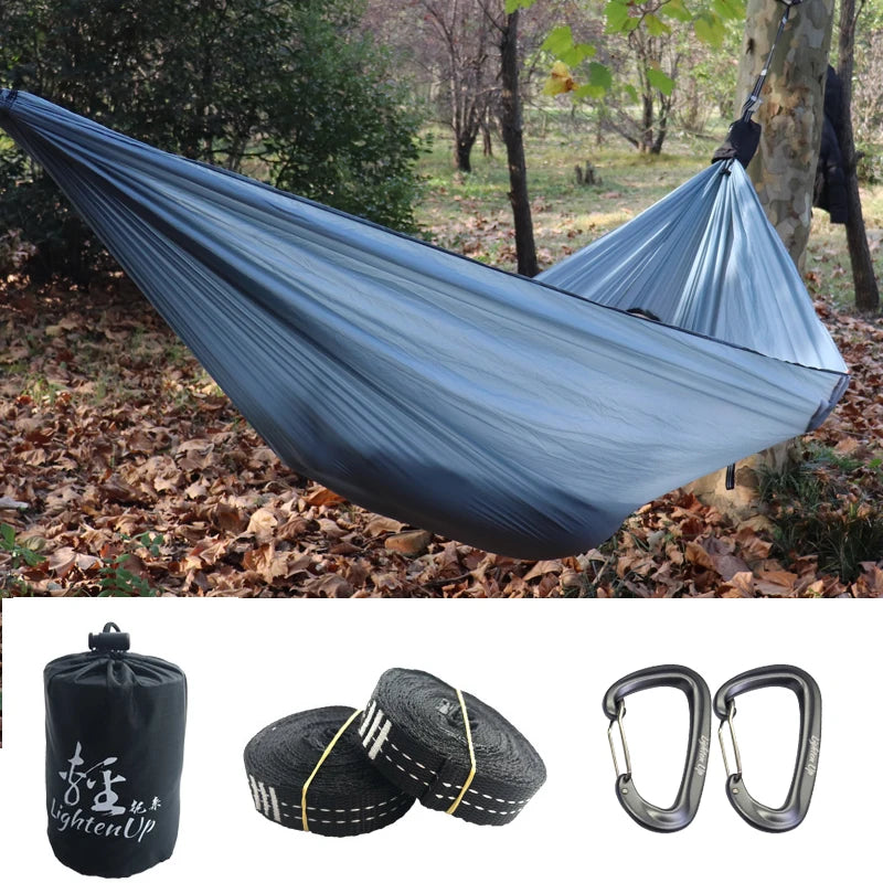 300X140Cm Single Camping Hammock Lightweight Parachute Hammock with 2 Tree Strap 2 Hooks Lightweight Portable Camping Hammock