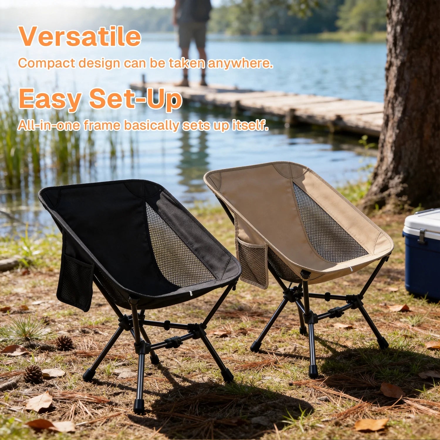 Folding Camping Chair, Portable Backpacking Chair with Carry Bag, Lightweight Hiking Chair for Outdoor Camp, Travel, Beach, Picnic, Black