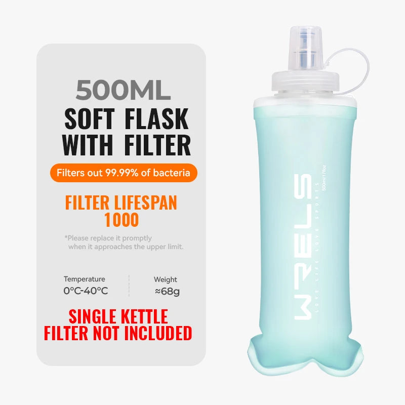 Water Filter Bottle Collapsible Soft Water Bottle with Filter Squeeze Dual Filtered Water Bottle Outdoor