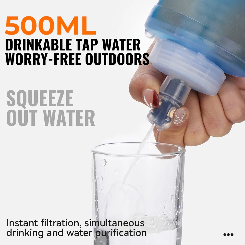 Water Filter Bottle Collapsible Soft Water Bottle with Filter Squeeze Dual Filtered Water Bottle Outdoor