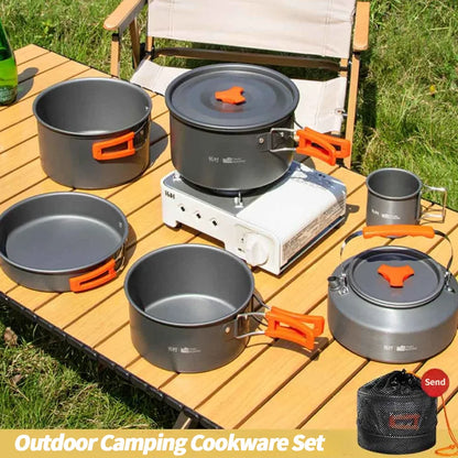 Camping Cookware Set Outdoor Cooking Ultralight Aluminum Pot Kettle Cookware Set Portable Travel Tableware Set with Storage Bag