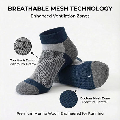 Merino Wool Running Ankle Socks Breathable Thin Lightweight Anti-Blister Athletic Socks 3 Pairs Moisture Wicking