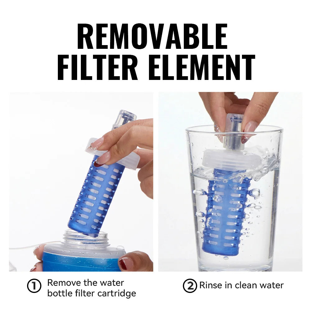 Water Filter Bottle Collapsible Soft Water Bottle with Filter Squeeze Dual Filtered Water Bottle Outdoor