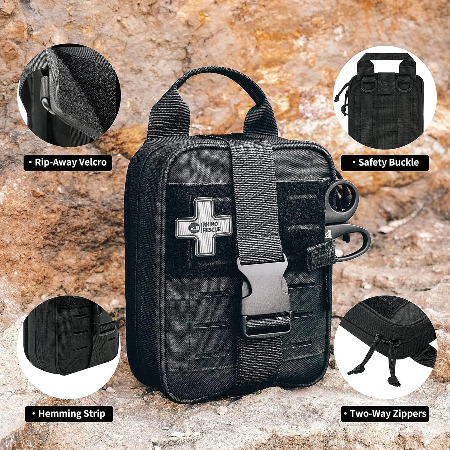 124-Piece Survival First Aid Kit with MOLLE System and Gear for Car, Camping, Hiking
