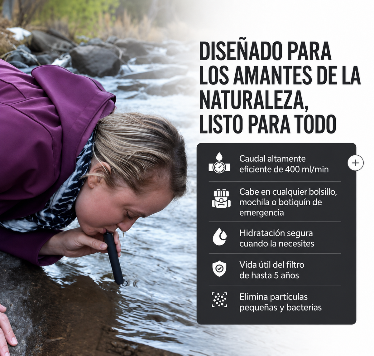PureTrail™ | Filtro de Agua Portátil para Senderismo y Supervivencia