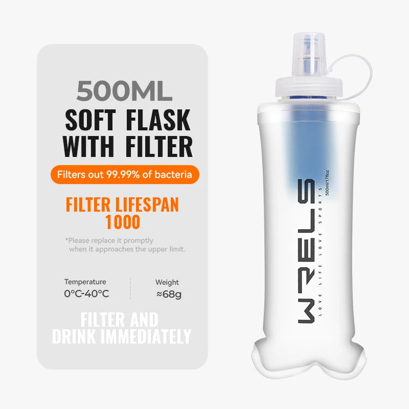 Water Filter Bottle Collapsible Soft Water Bottle with Filter Squeeze Dual Filtered Water Bottle Outdoor
