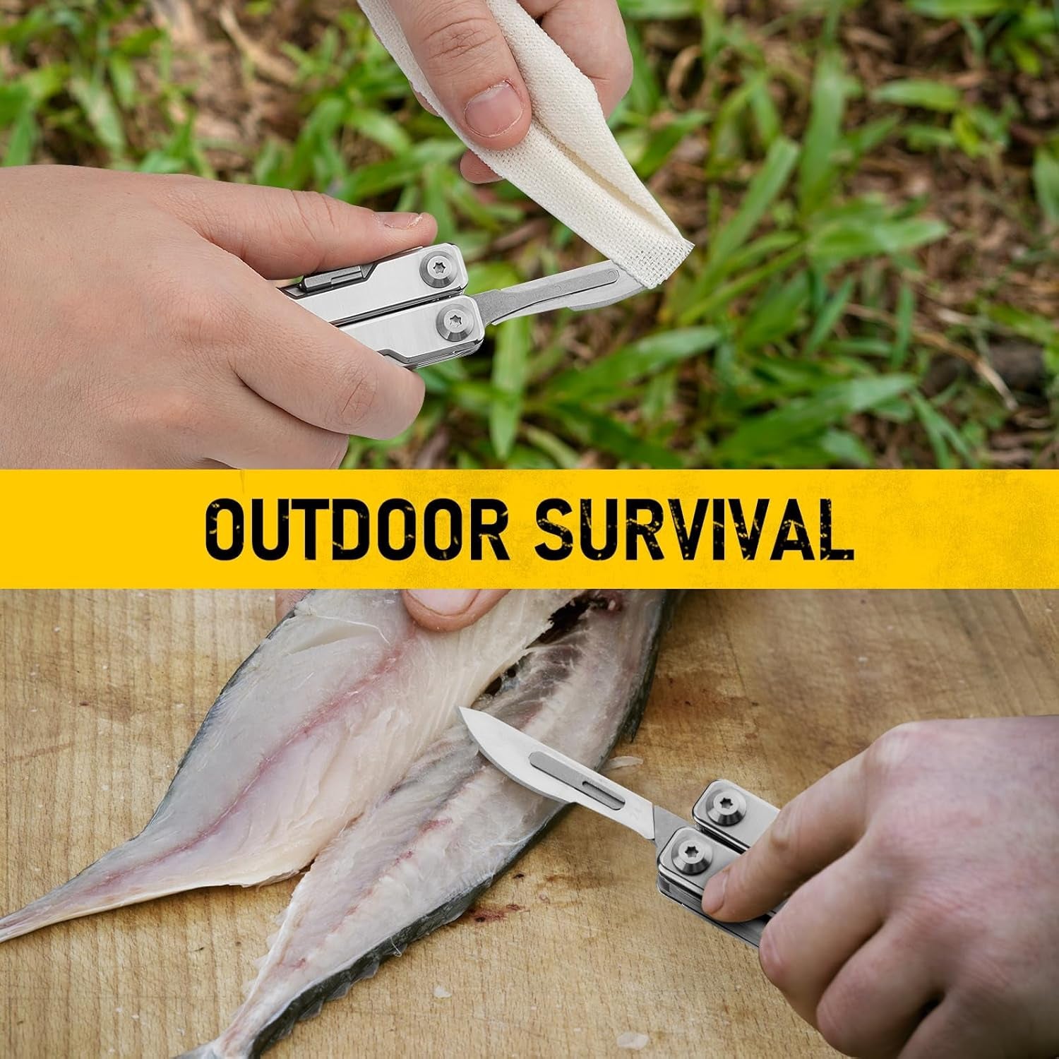 Mini Multitool BI2052A, 8 in 1 Keychain EDC Scissors W/Window Breaker, Seat Belt Cutter, Bottle Opener for Outdoor Survival, Multi Tool Cool Gadget TSA Approved, Gift for Men Women