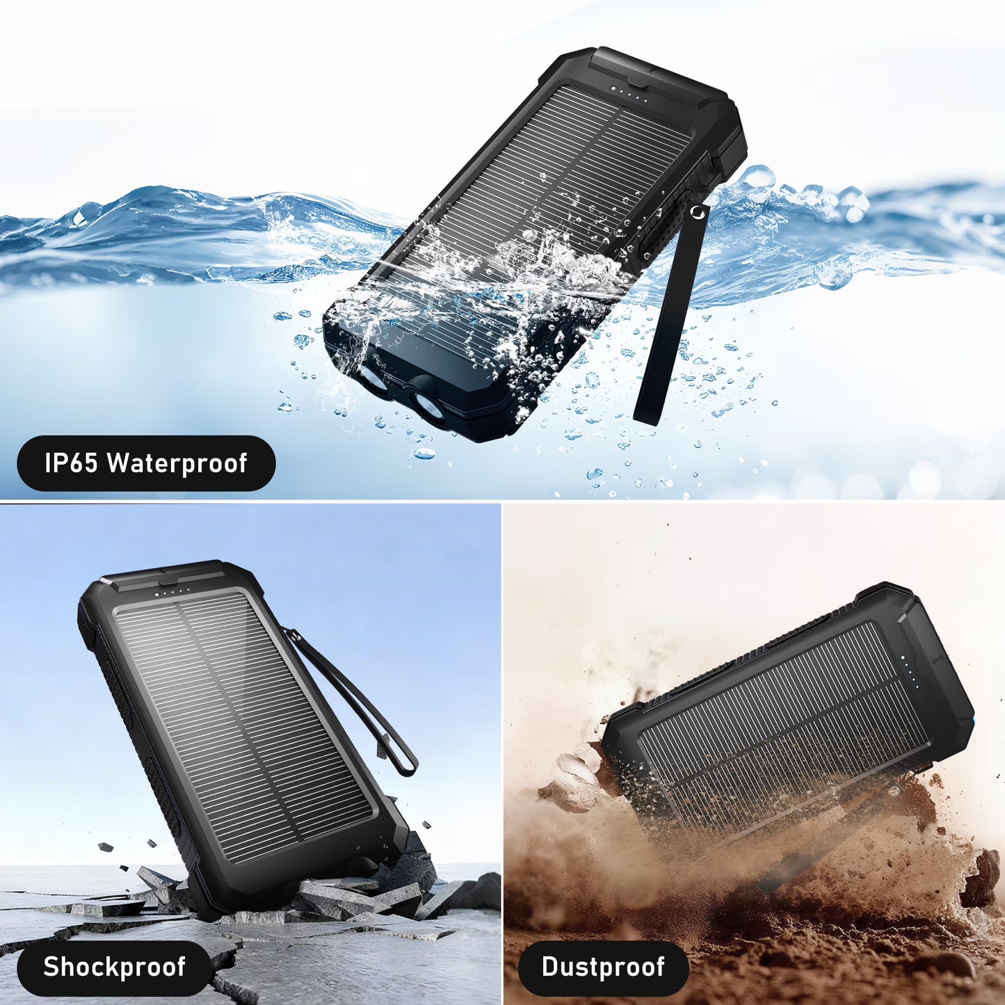 (2 Pack)  30000Mah Solar Power Bank Compatible for Iphone 17 Cell Phone 12W Portable Charger Power Bank for Outdoor Camping Hiking (Black)