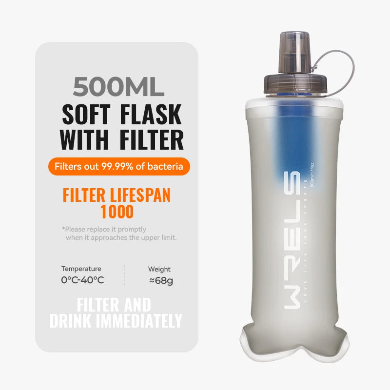 Water Filter Bottle Collapsible Soft Water Bottle with Filter Squeeze Dual Filtered Water Bottle Outdoor