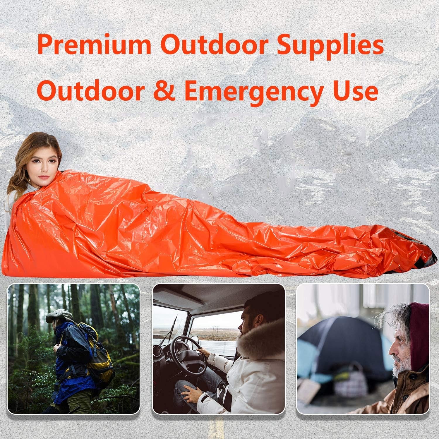Emergency Sleeping Bags, Waterproof Survival Poncho Blanket with Lightweight Portable Nylon Sack Gear for Outdoor Camping Hiking(2 Pack Bivy Sack&2 Pack Emergency Poncho)