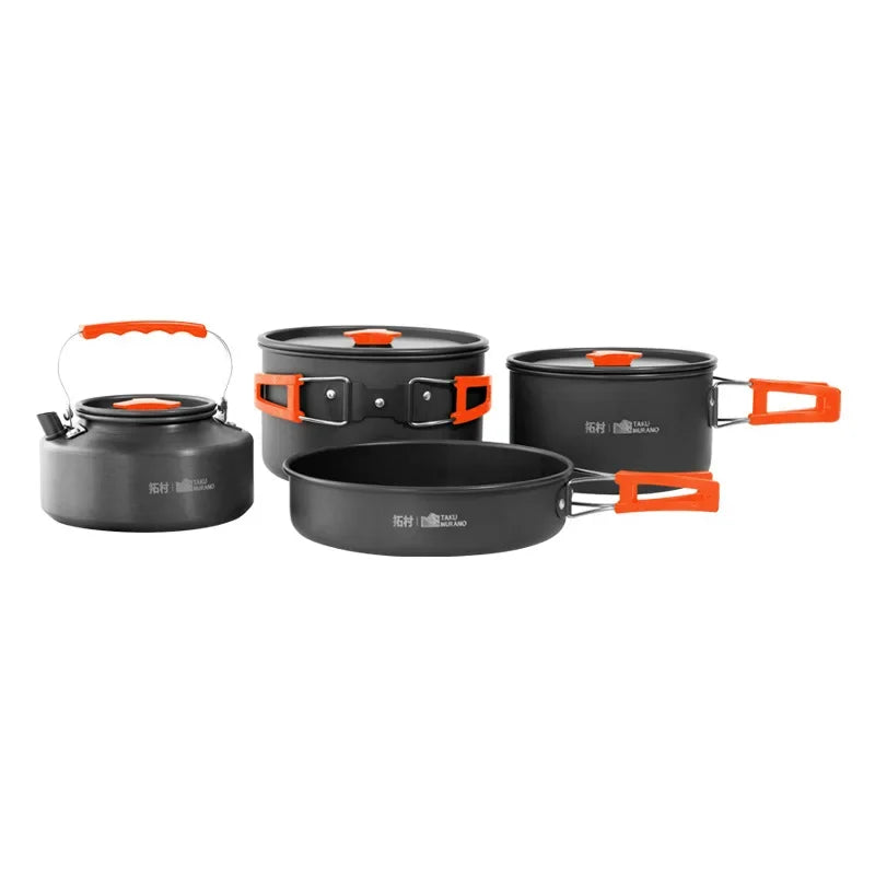 Camping Cookware Set Outdoor Cooking Ultralight Aluminum Pot Kettle Cookware Set Portable Travel Tableware Set with Storage Bag