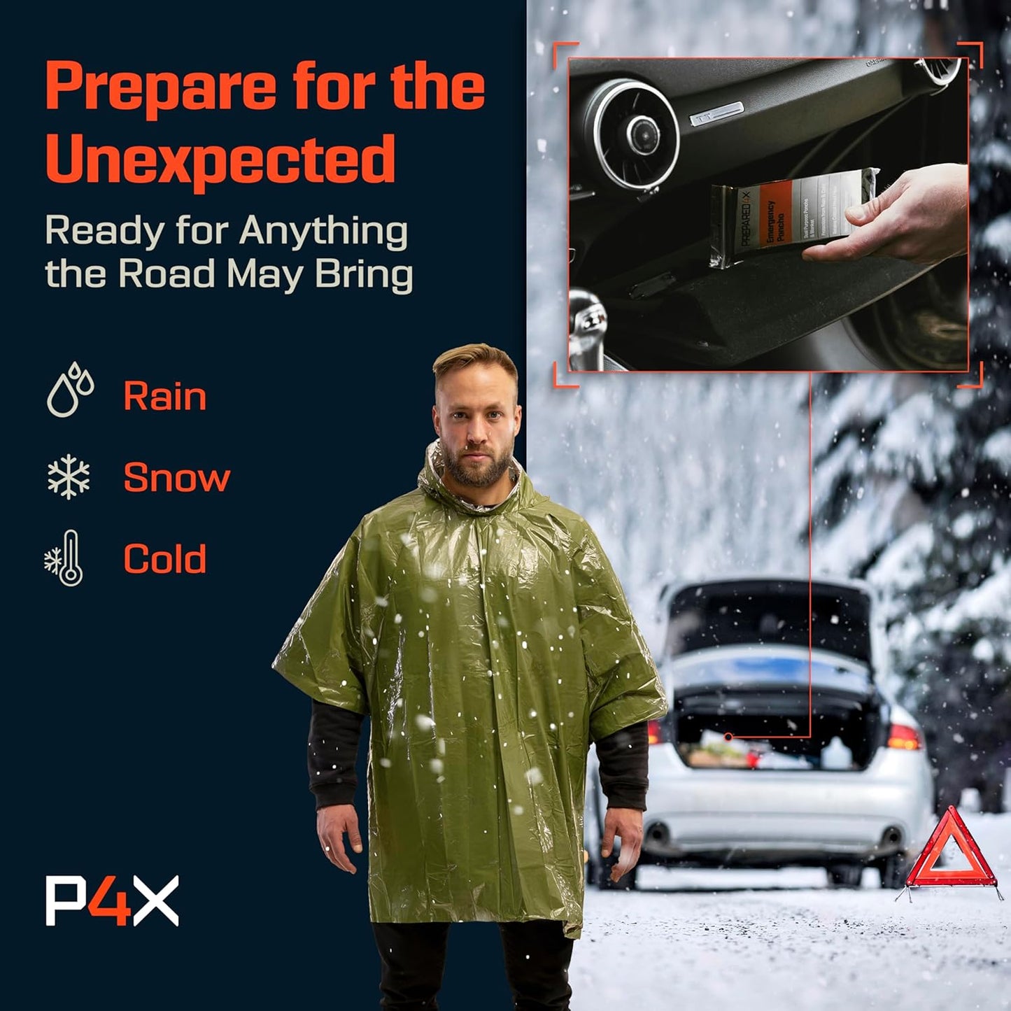 Emergency Mylar Poncho – Survival Rain Poncho with Hood – Lightweight, Compact, Reusable Emergency Blanket Poncho for Hiking, Camping, Thermal Gear, Car Kit, Outdoors