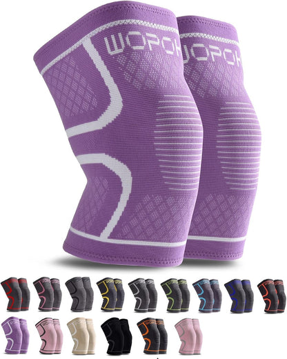 Knee Brace Sleeves for Weightlifting Working Out, Knee Pain Relief for Meniscus Tear Arthritis ACL MCL (2 Pack)