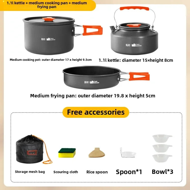 Camping Cookware Set Outdoor Cooking Ultralight Aluminum Pot Kettle Cookware Set Portable Travel Tableware Set with Storage Bag