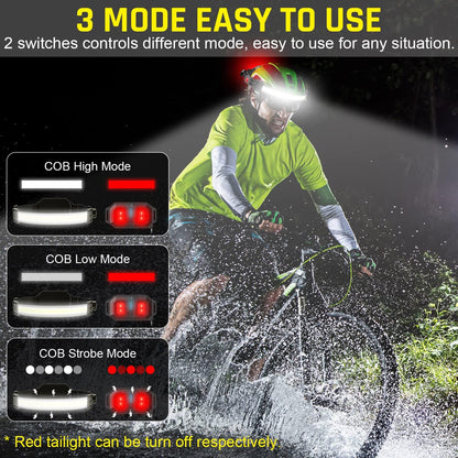 LED Headlamp USB Rechargeable 1000Lumen 230° Wide-Beam LED Headlight with Red Taillight, Super Bright Headband Light, Waterproof Headlamps for Camping,Hiking, Hard Hat Headlamp Pack of 2