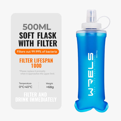Water Filter Bottle Collapsible Soft Water Bottle with Filter Squeeze Dual Filtered Water Bottle Outdoor