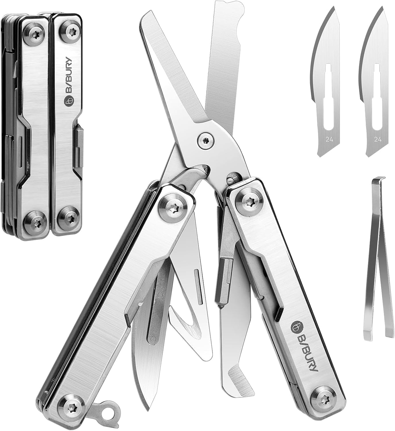 Mini Multitool BI2052A, 8 in 1 Keychain EDC Scissors W/Window Breaker, Seat Belt Cutter, Bottle Opener for Outdoor Survival, Multi Tool Cool Gadget TSA Approved, Gift for Men Women