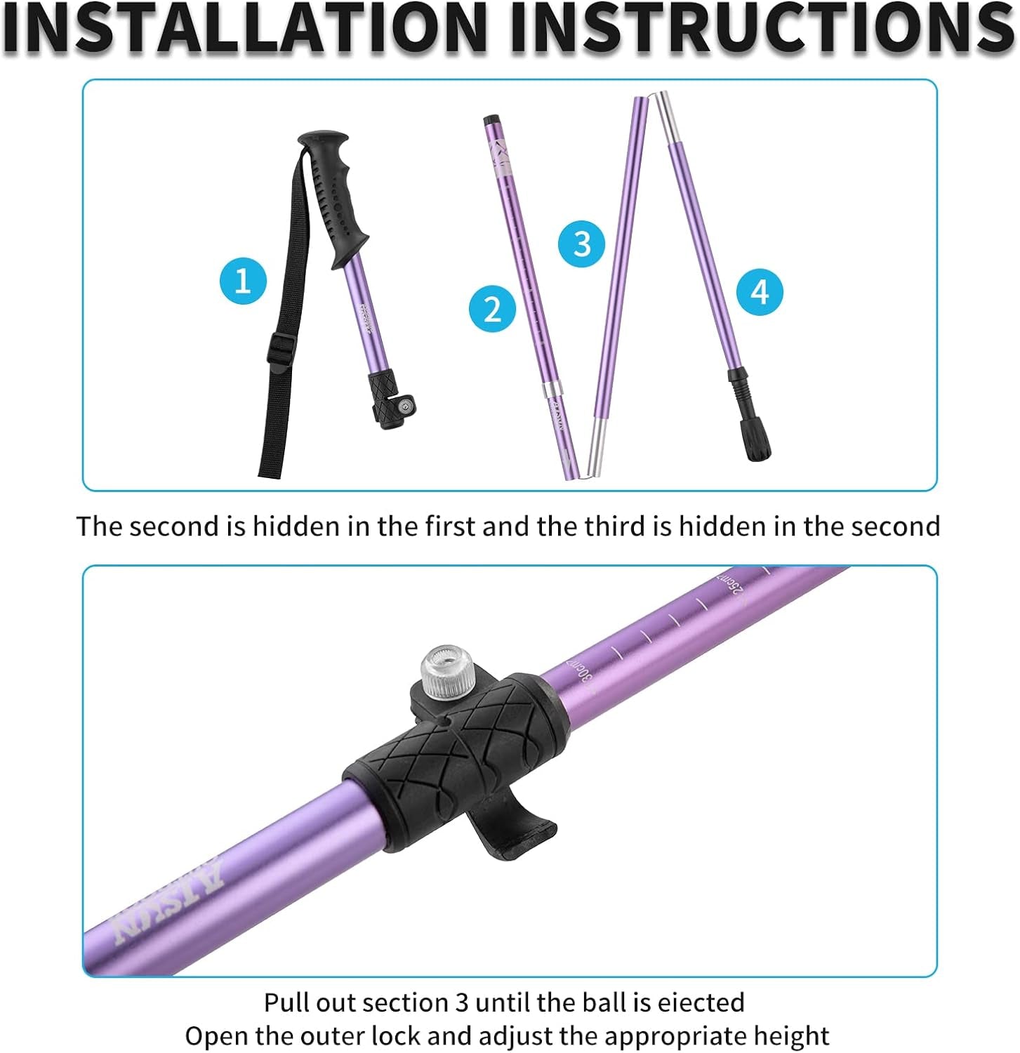 AISUNOURDOOR Lightweight Adjustable Trekking Poles, Aluminum Collapsible Travel Hiking or Walking Sticks for Women Children, with One Disposable Raincoat