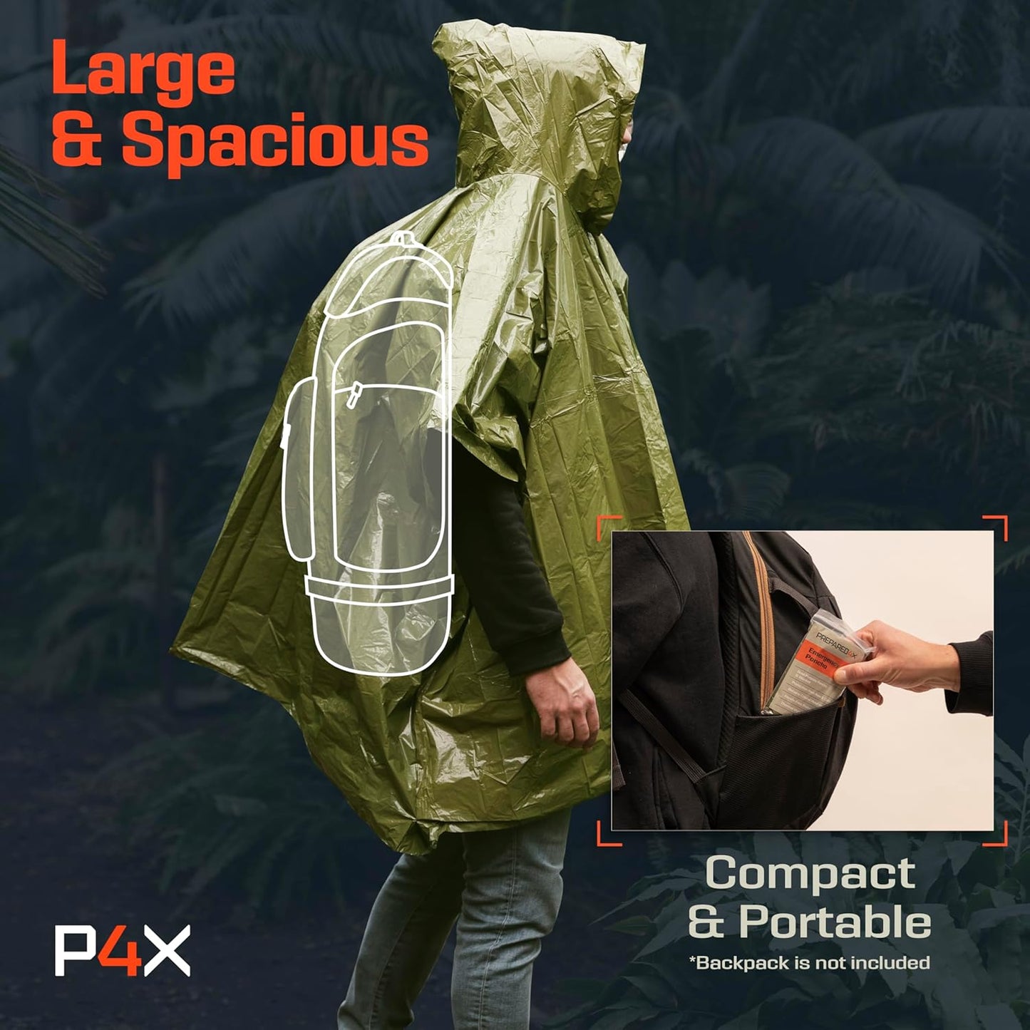 Emergency Mylar Poncho – Survival Rain Poncho with Hood – Lightweight, Compact, Reusable Emergency Blanket Poncho for Hiking, Camping, Thermal Gear, Car Kit, Outdoors