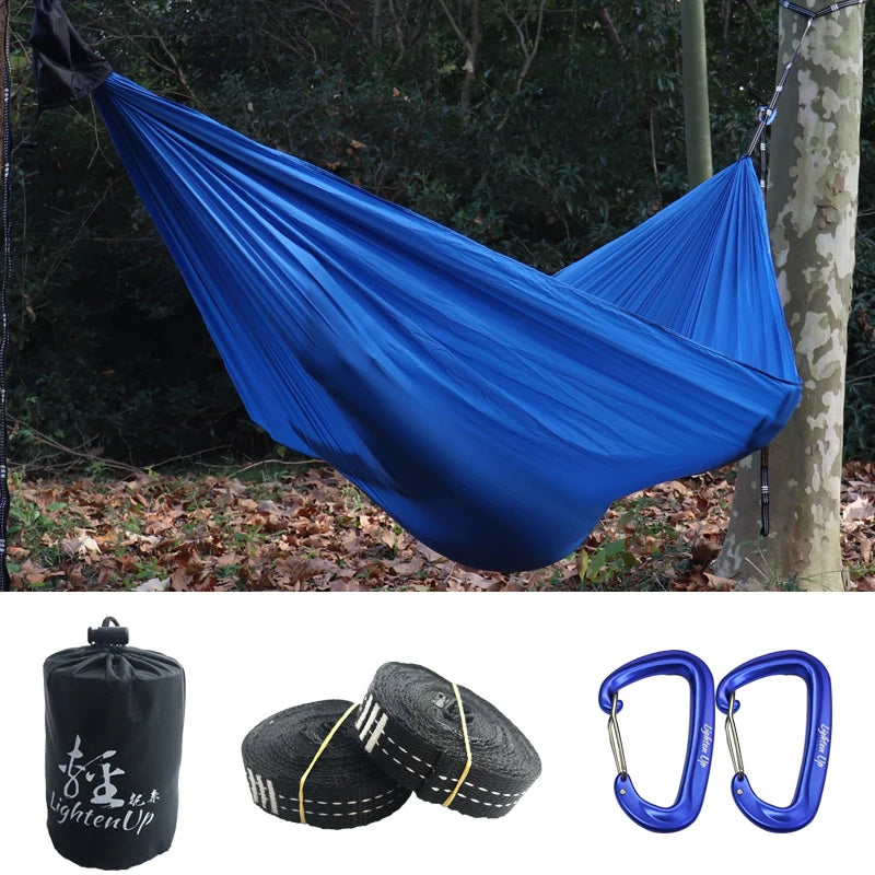 300X140Cm Single Camping Hammock Lightweight Parachute Hammock with 2 Tree Strap 2 Hooks Lightweight Portable Camping Hammock
