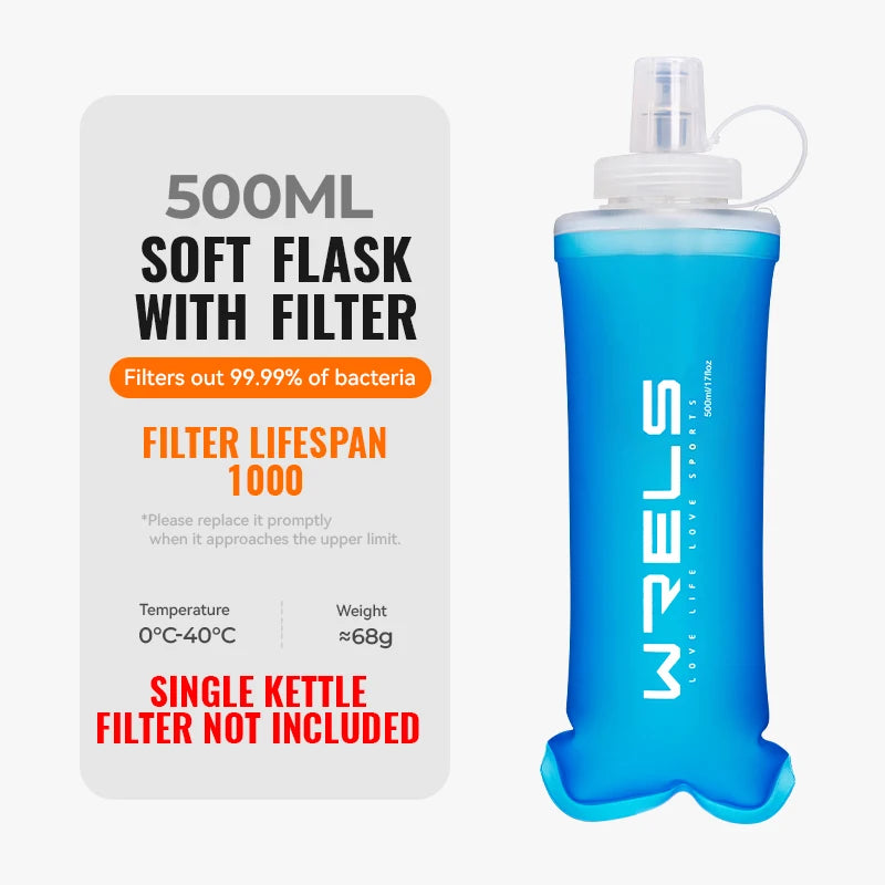 Water Filter Bottle Collapsible Soft Water Bottle with Filter Squeeze Dual Filtered Water Bottle Outdoor