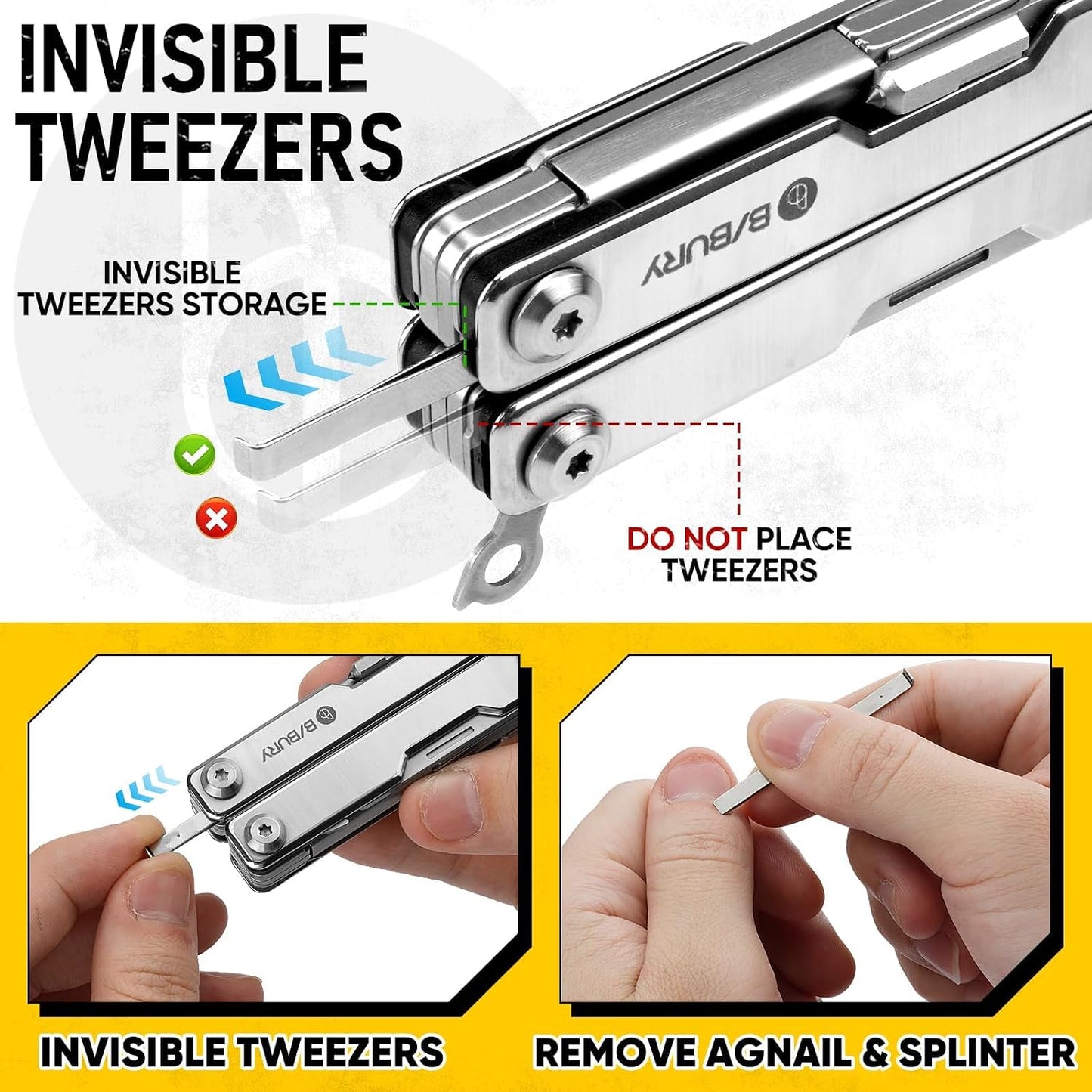 Mini Multitool BI2052A, 8 in 1 Keychain EDC Scissors W/Window Breaker, Seat Belt Cutter, Bottle Opener for Outdoor Survival, Multi Tool Cool Gadget TSA Approved, Gift for Men Women