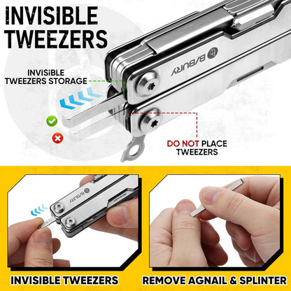 Mini Multitool BI2052A, 8 in 1 Keychain EDC Scissors W/Window Breaker, Seat Belt Cutter, Bottle Opener for Outdoor Survival, Multi Tool Cool Gadget TSA Approved, Gift for Men Women